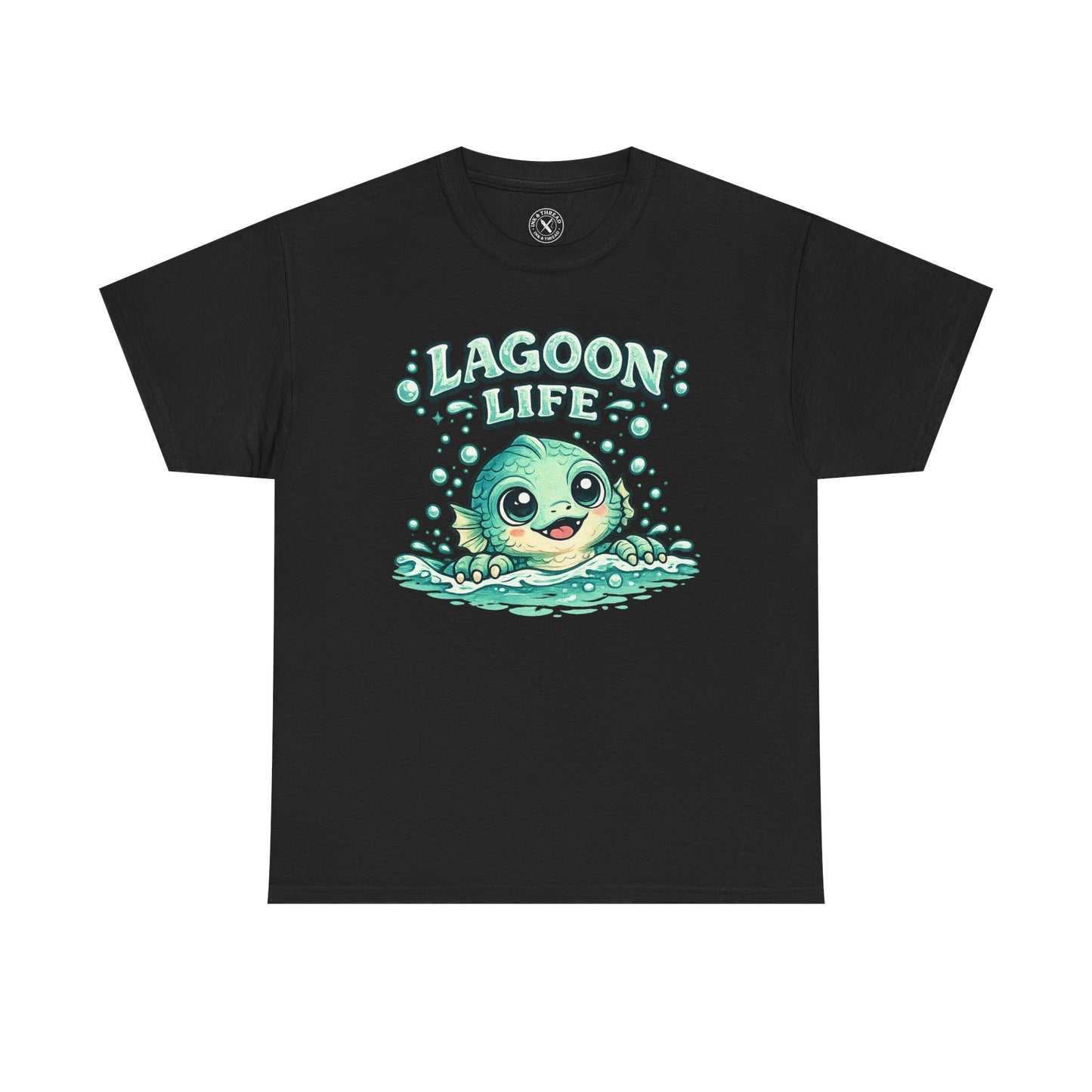 Lagoon Life Sea Creature T-Shirt in Dark Grey - Cute Fish Character Design Unisex Tee