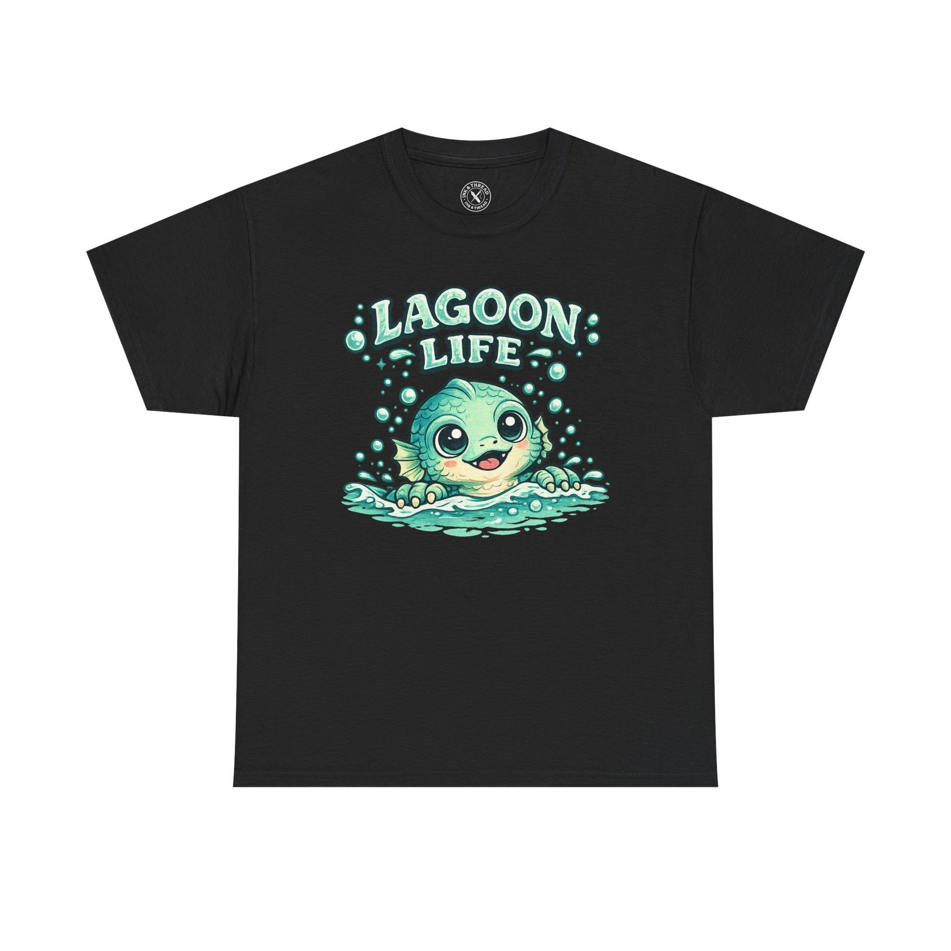 Lagoon Life Sea Creature T-Shirt in Dark Grey - Cute Fish Character Design Unisex Tee