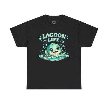Lagoon Life Sea Creature T-Shirt in Dark Grey - Cute Fish Character Design Unisex Tee