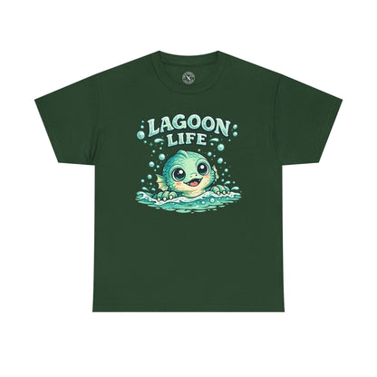 Lagoon Life Sea Creature T-Shirt in Forest Green - Cute Fish Character Design Unisex Tee