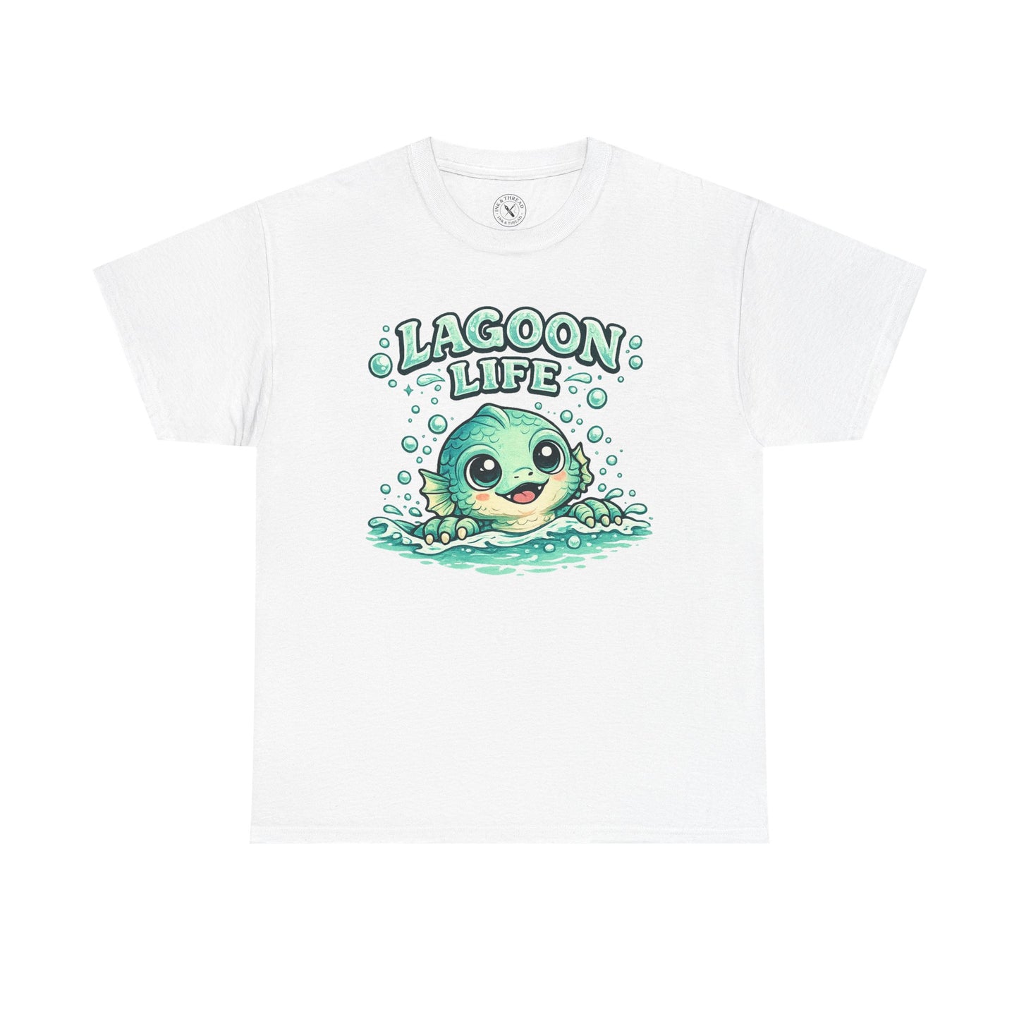 Lagoon Life Sea Creature T-Shirt in Light Grey - Cute Fish Character Design Unisex Tee