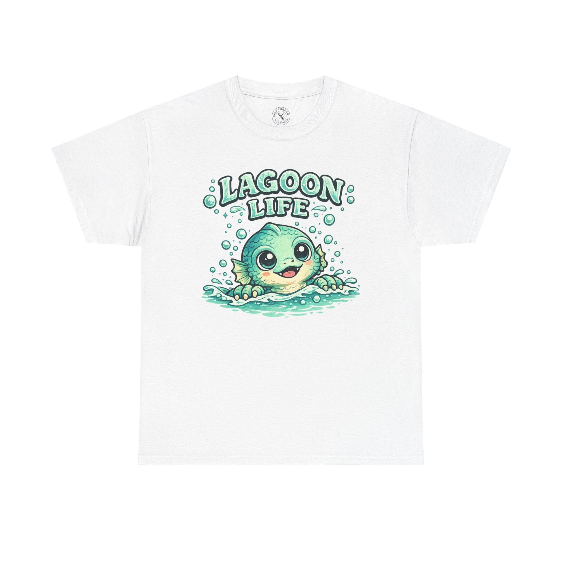 Lagoon Life Sea Creature T-Shirt in Light Grey - Cute Fish Character Design Unisex Tee
