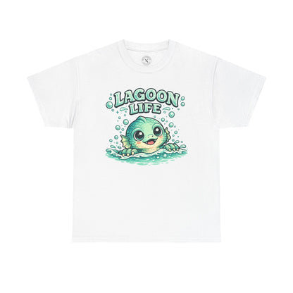 Lagoon Life Sea Creature T-Shirt in Light Grey - Cute Fish Character Design Unisex Tee