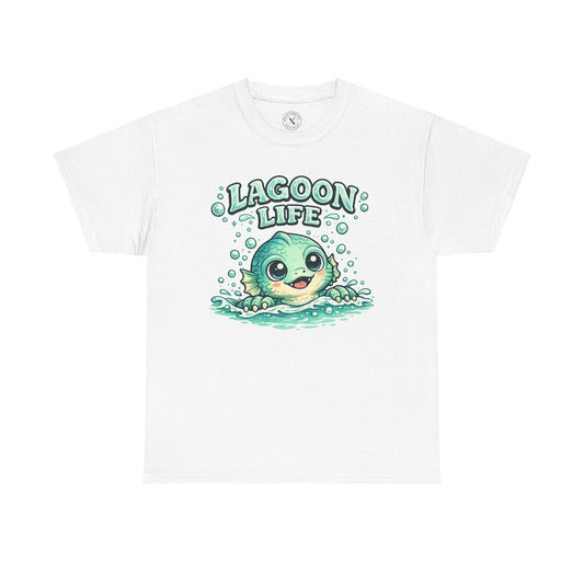 Lagoon Life Sea Creature T-Shirt in Light Grey - Cute Fish Character Design Unisex Tee