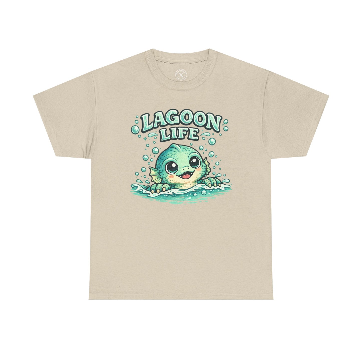 Lagoon Life Sea Creature T-Shirt in Sand Beige - Cute Fish Character Design Unisex Tee