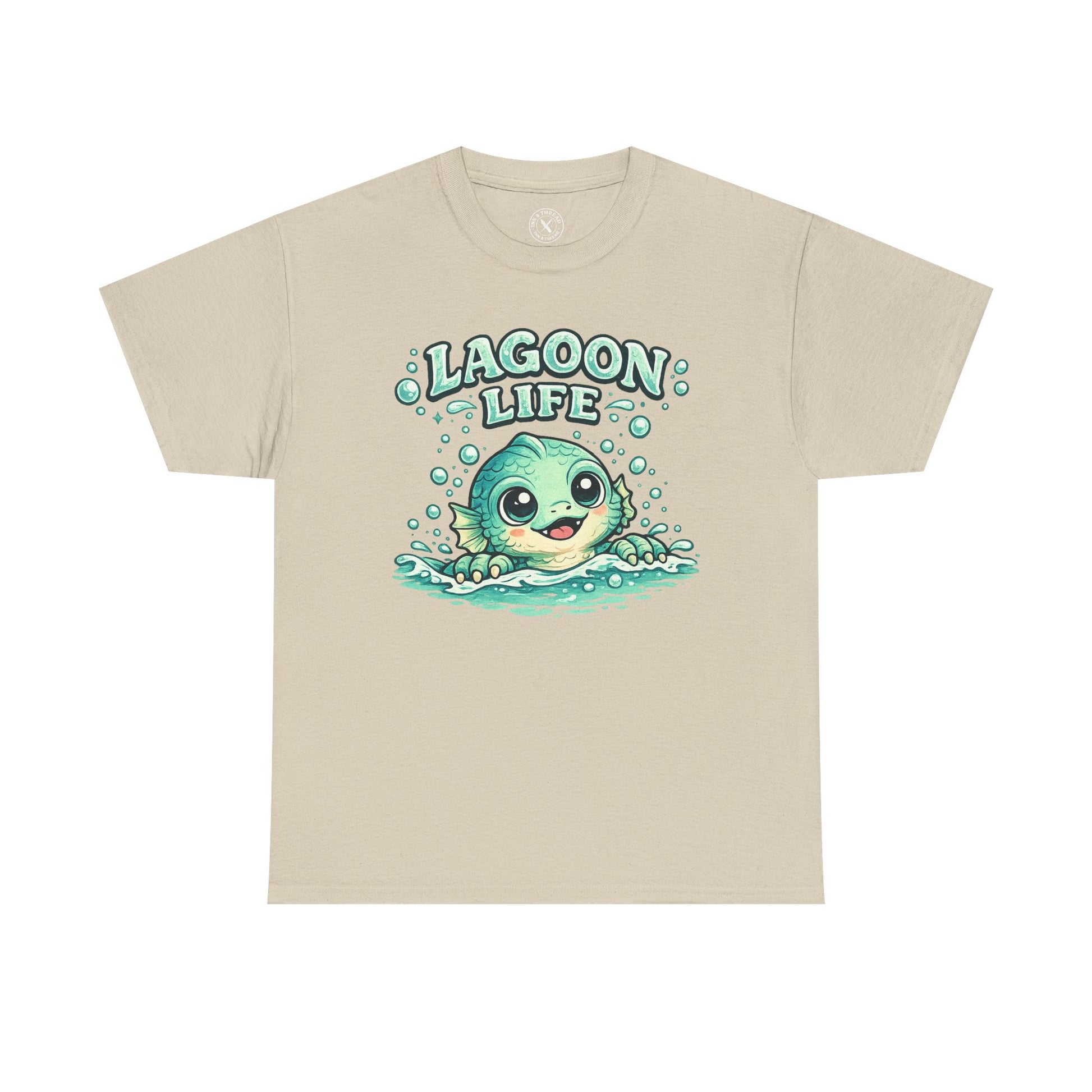 Lagoon Life Sea Creature T-Shirt in Sand Beige - Cute Fish Character Design Unisex Tee
