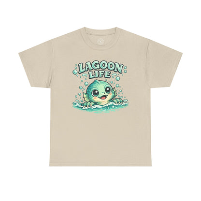 Lagoon Life Sea Creature T-Shirt in Sand Beige - Cute Fish Character Design Unisex Tee