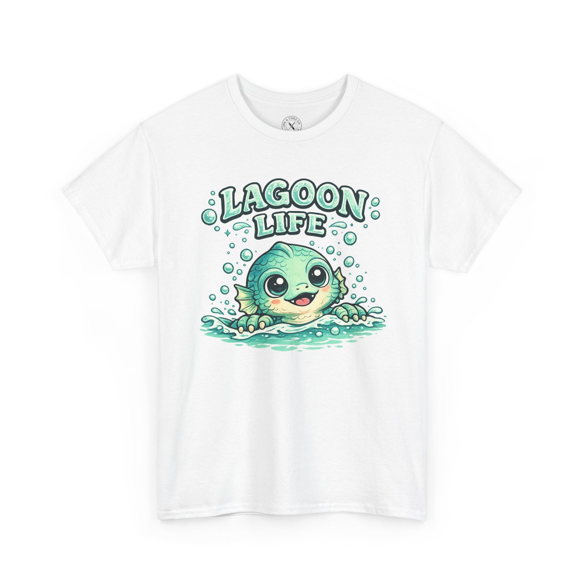 Lagoon Life Sea Creature T-Shirt in White - Cute Fish Character Design Unisex Tee