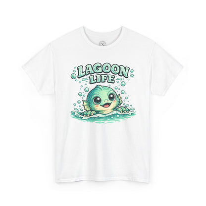 Lagoon Life Sea Creature T-Shirt in White - Cute Fish Character Design Unisex Tee