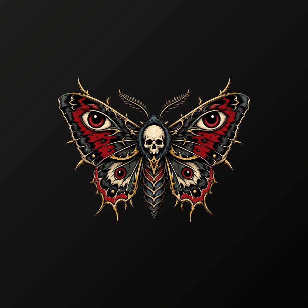 Symmetrical moth wings tattoo graphic with eye markings