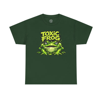 Forest green Toxic Frog graphic t-shirt featuring a bold cartoon frog design by Ink & Thread UK