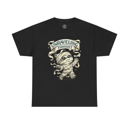 Unraveling Tonight Mummy Halloween T-Shirt in Dark Grey - Cute Mummy Design Unisex Tee