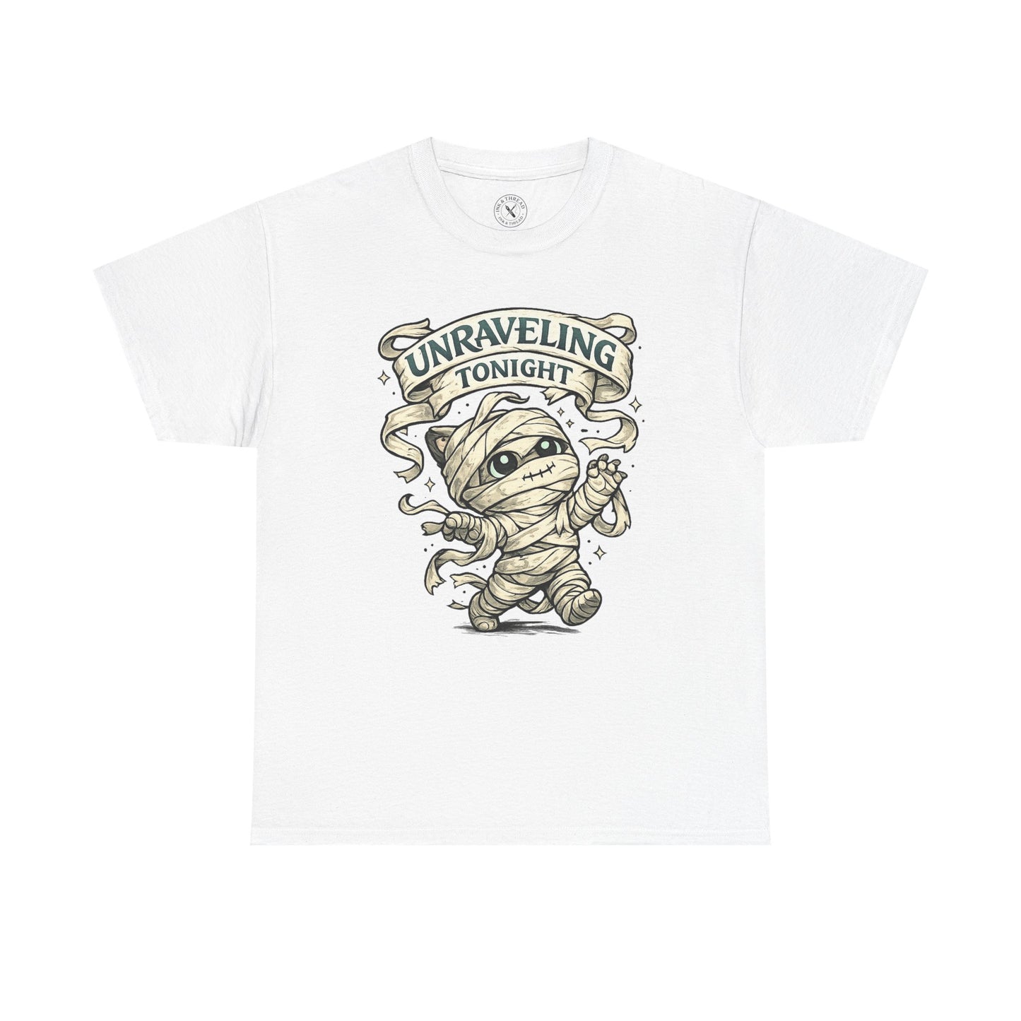 Unraveling Tonight Mummy Halloween T-Shirt in Light - Cute Mummy Character Design Unisex Tee