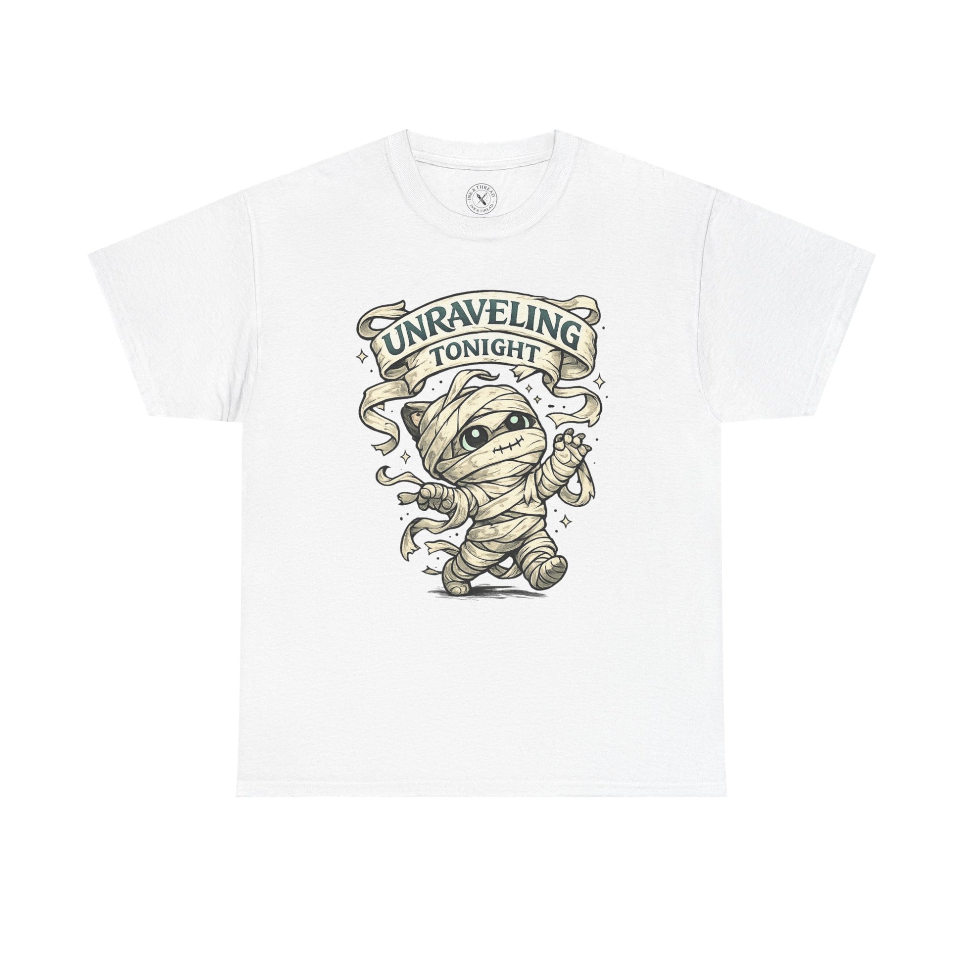 Unraveling Tonight Mummy Halloween T-Shirt in Light - Cute Mummy Character Design Unisex Tee